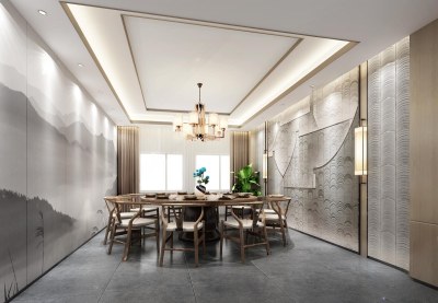 新中式包厢3D模型下载